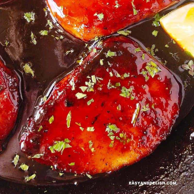 A close up of broiled pork chops 