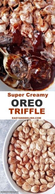 2 images collage showing oreo trifle