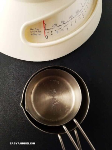 measurements cups and a kitchen scale