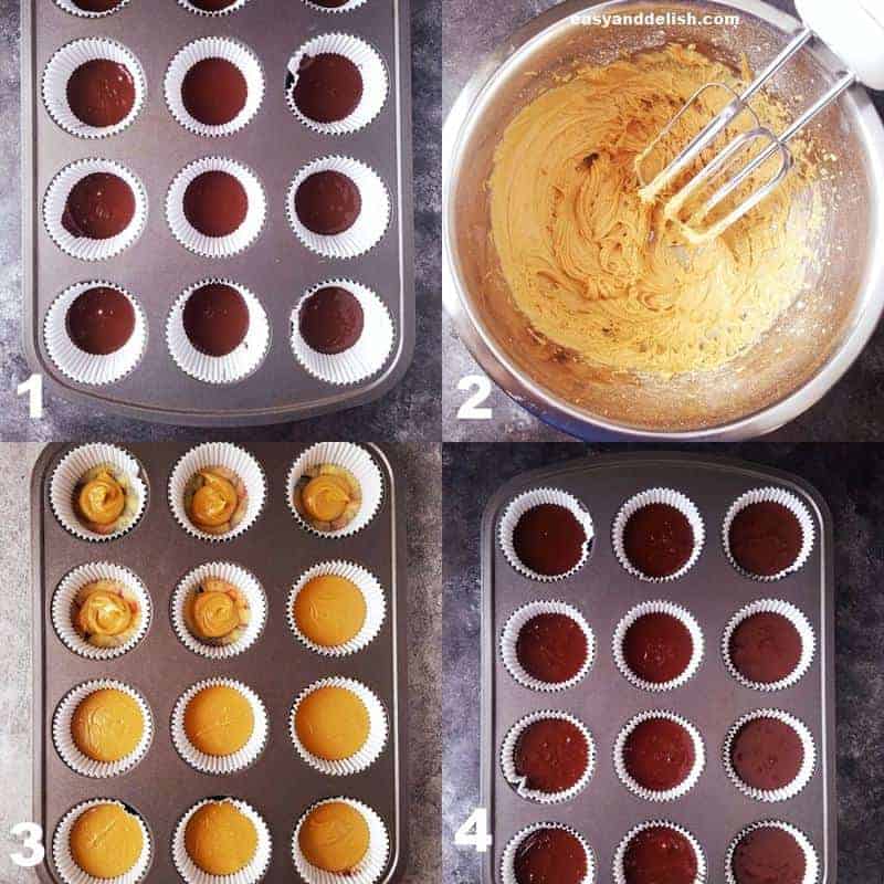 2 photo collage on how to make peanut butter cups