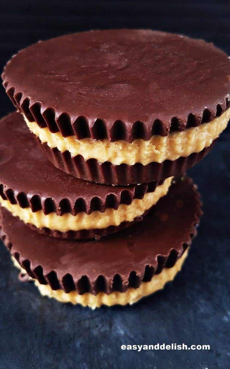 A stack of Homemade Reese's Peanut Butter Cups as a Chocolate dessert to make at home easily