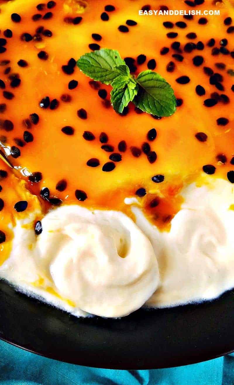 close up of passion fruit mousse showing its creaminess 