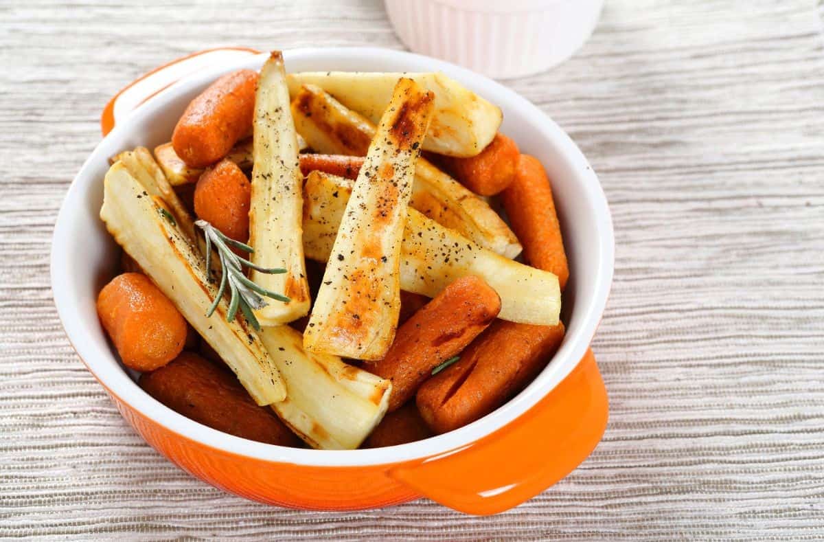 Roasted Carrots and Parsnips close-up.