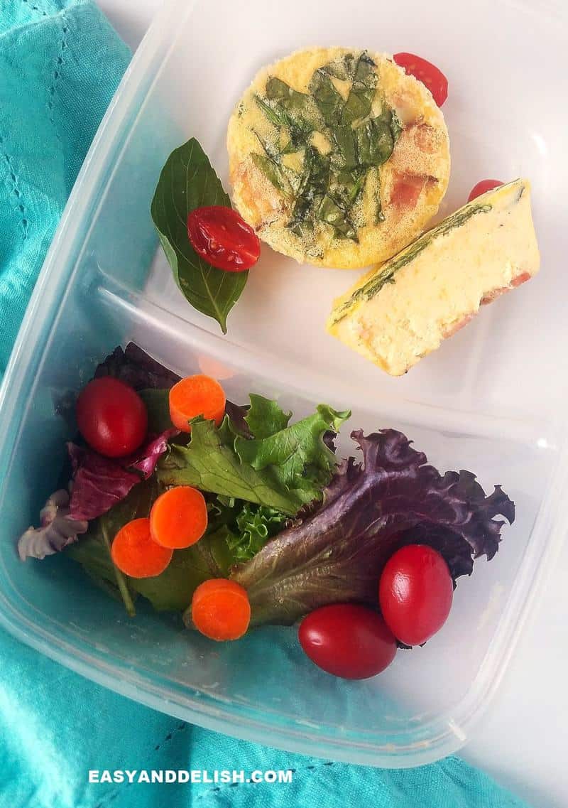 bento box with keto bites and salad