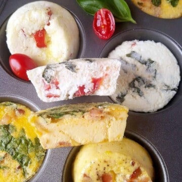 Starbucks copycat egg bites in a muffin tin, some whole and some halved