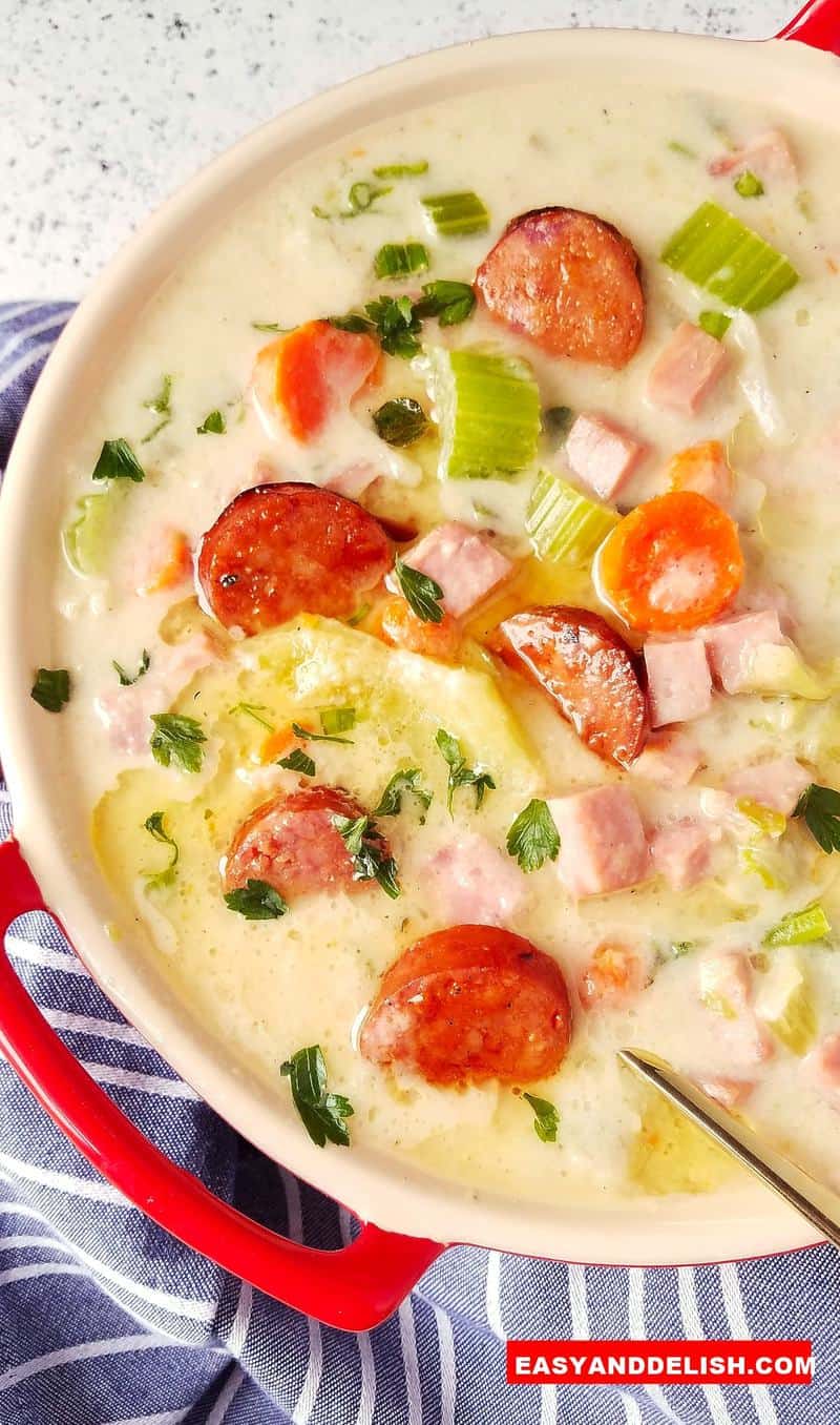 ham and cabbage soup in a bowl