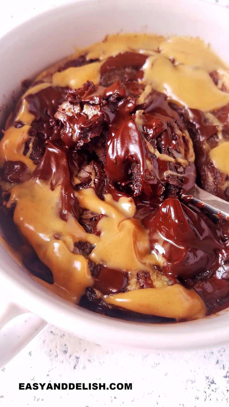 chocolate peanut butter mug cake as one of the 61 easy desserts to make at home