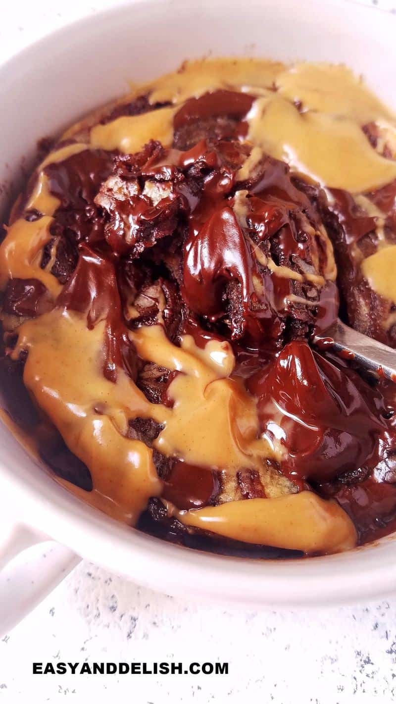 chocolate peanut butter mug cake as one of the 61 easy desserts to make at home 