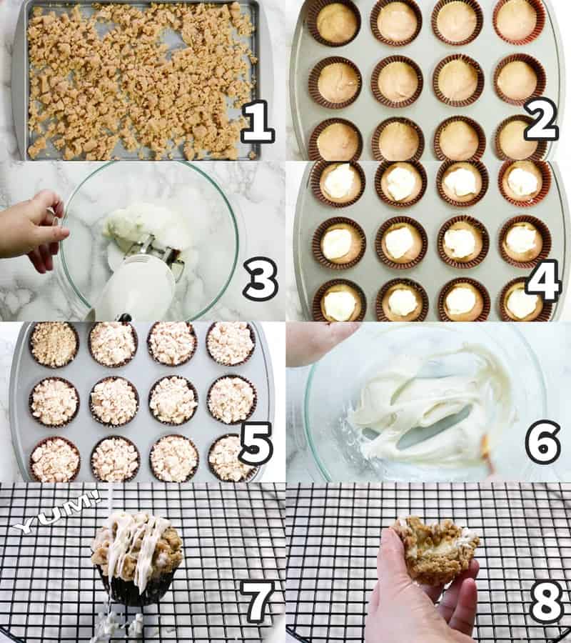 photo collage showing how to make cinnamon muffins in 8 steps