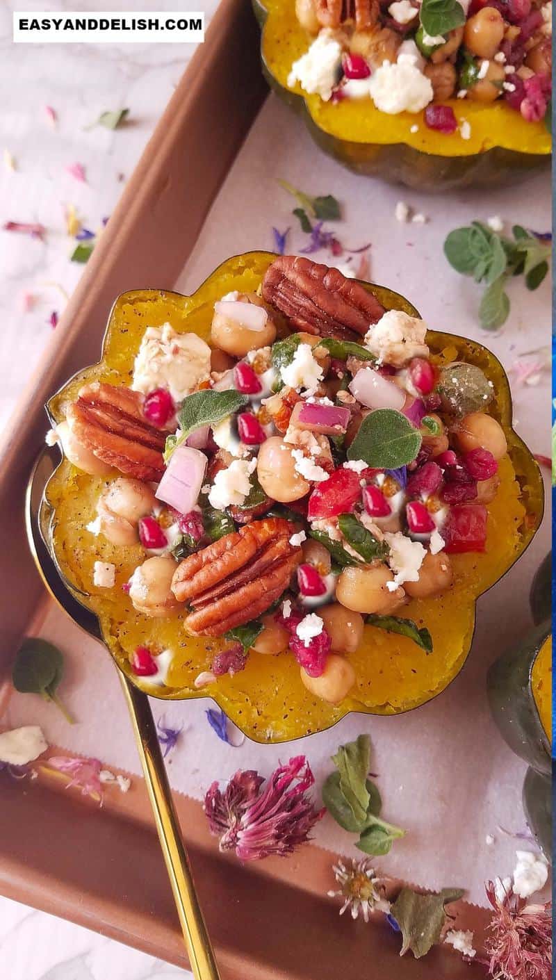 close up of Instant Pot Acorn Squash on a tray