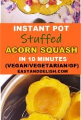 image collage with instant pot stuffed acorn squash