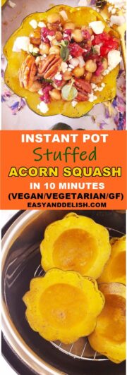 image collage with instant pot stuffed acorn squash