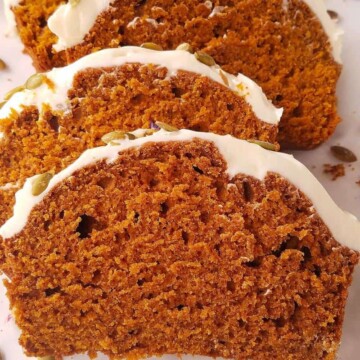 sliced easy pumpkin bread on a row
