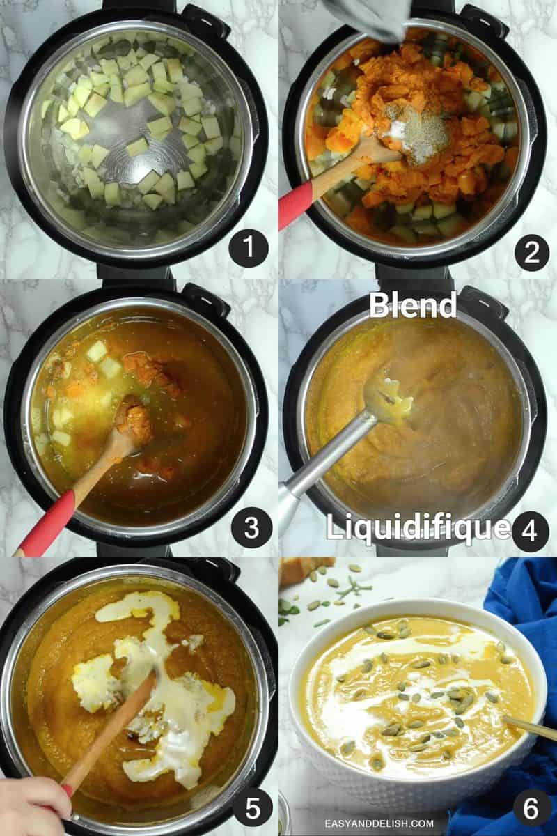 foto colagem mostrando como fazer a sopa de abóbora cabotiá para emagrecer