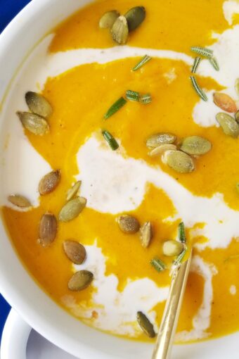 close up of Panera Autumn squash soup in a bowl