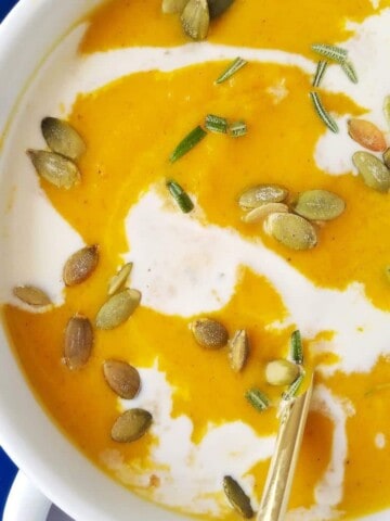 close up of Panera Autumn squash soup in a bowl