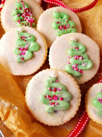 close up of coconut sugar cookies with sprinkles