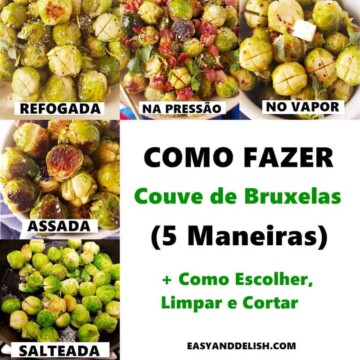 foto montagem mostrando como fazer couve de bruxelas de 5 maneiras diferentes