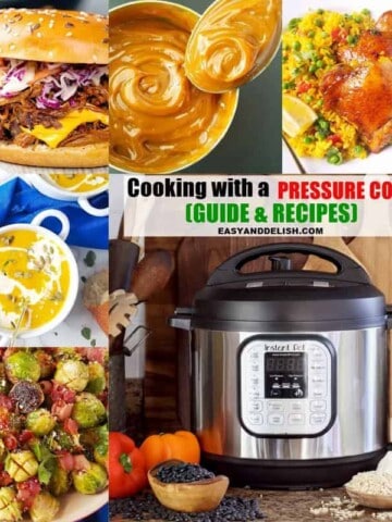 photo collage with a pressure cooker and recipes made with it