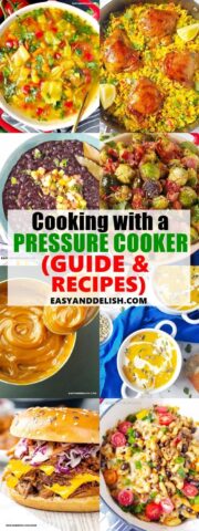 photo collage with several pressure cooker recipes for when you use the pressure cooker