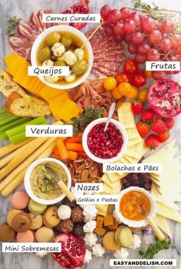 tábua de frios com carnes, queijos e mais