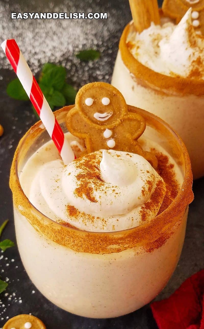 close up of a glass with dairy-free eggnog