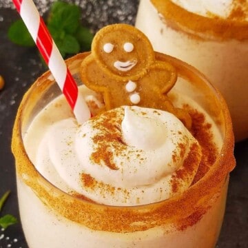 close up of a glass with dairy-free eggnog