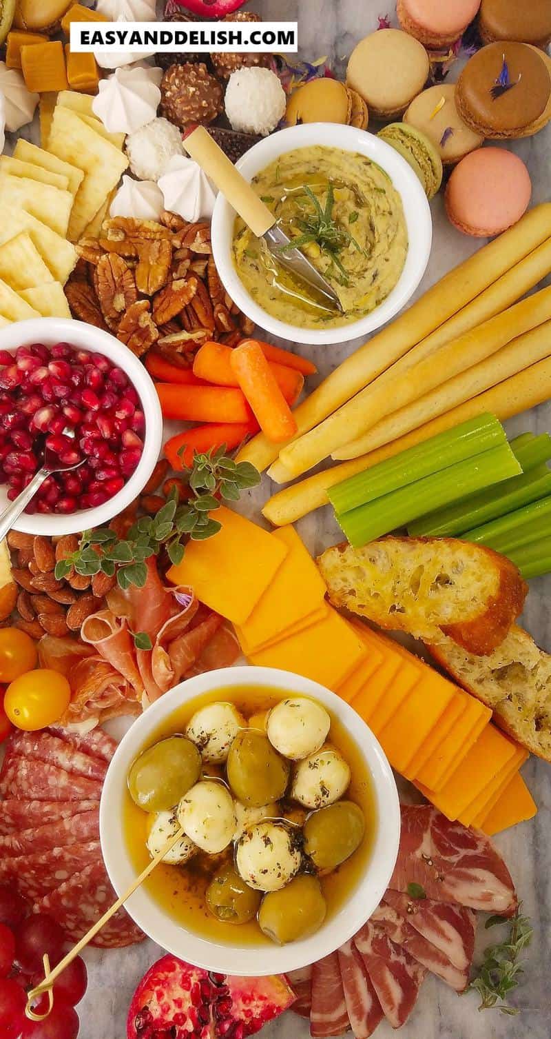 appetizer tray full of foods