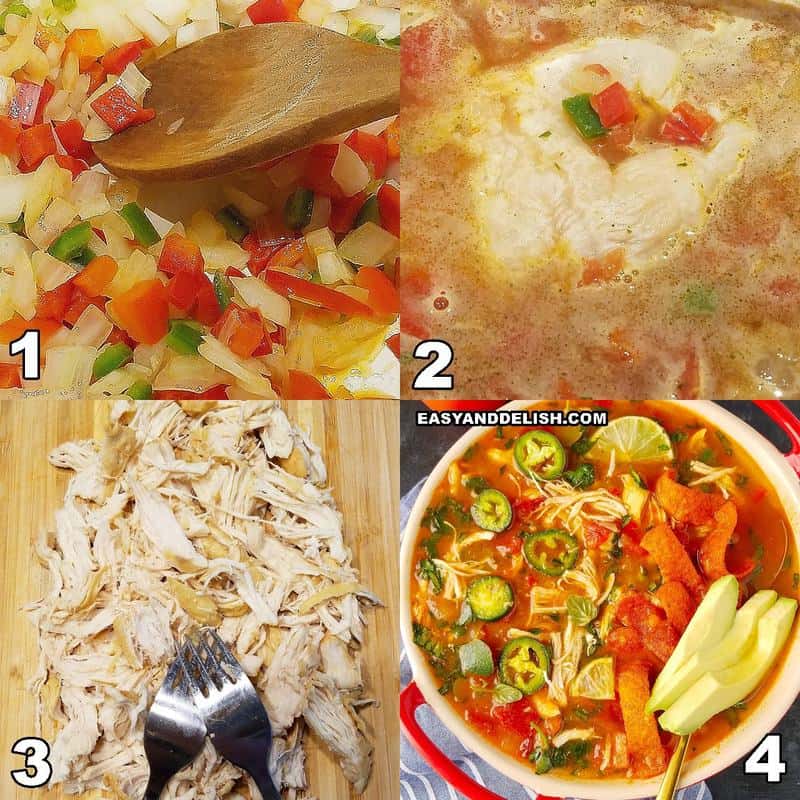 steps showing how to make chicken tortilla soup in the Instant Pot