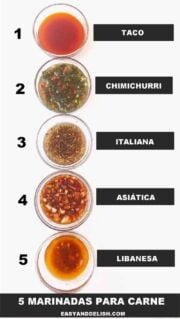 tigelas com 5 marinadas para carne