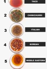 5 steak marinades in small bowls