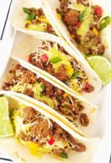 close up of instant pot ground beef served in tacos