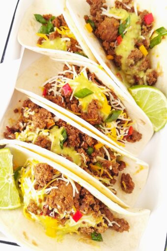 close up of instant pot ground beef served in tacos