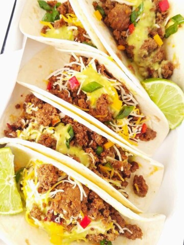 close up of instant pot ground beef served in tacos