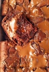 close up of a batch of homemade fudgy brownies