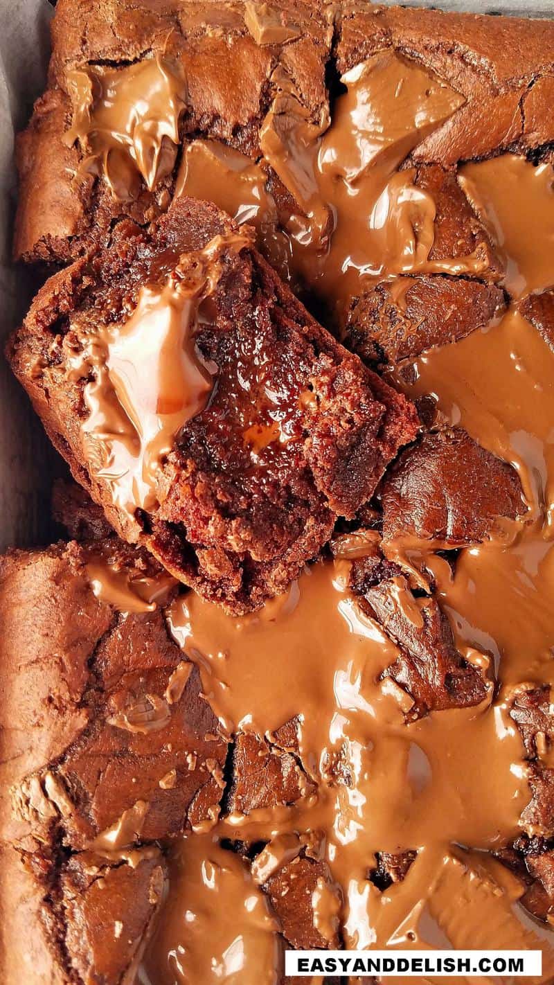 close up of a batch of homemade fudgy brownies