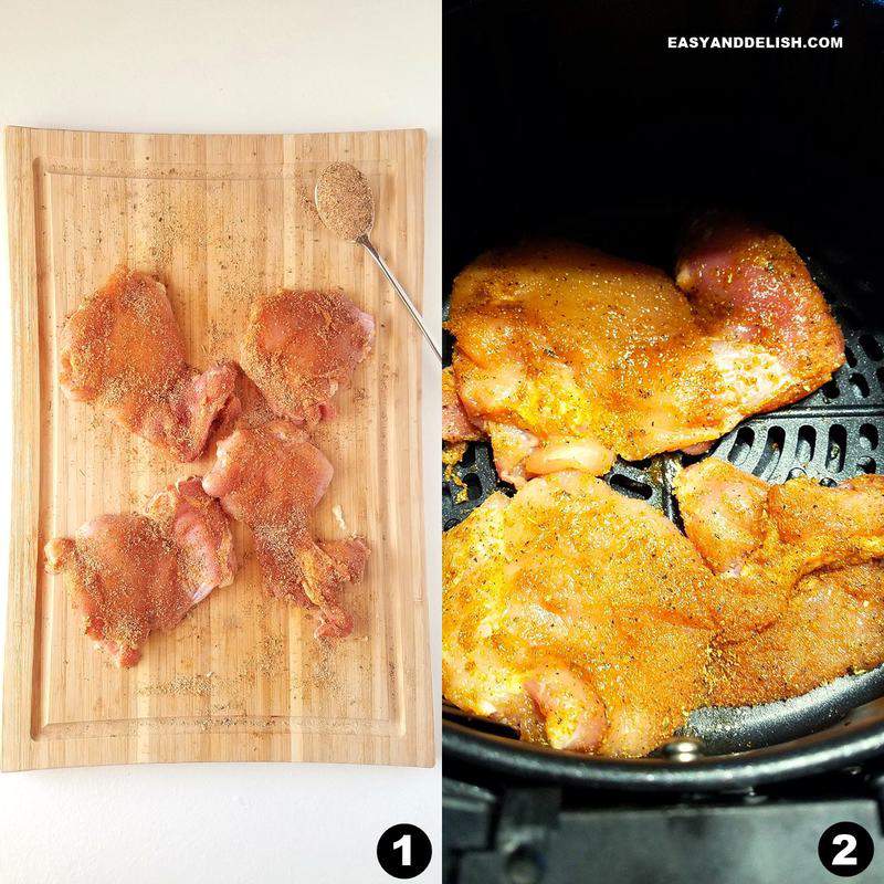 photo collage showing how to make air fryer boneless chicken thighs 