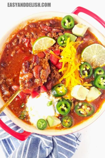 close up of a bowl of Instant Pot chili