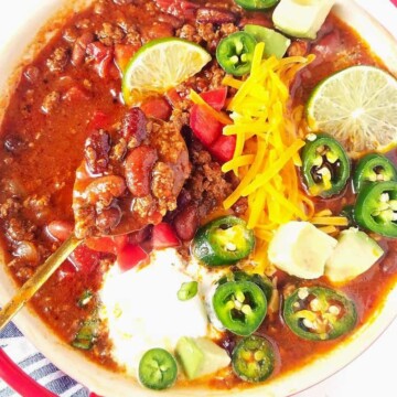 close up of a bowl of Instant Pot chili