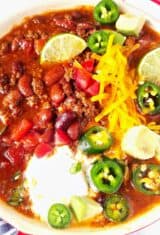 close up of a bowl of chili