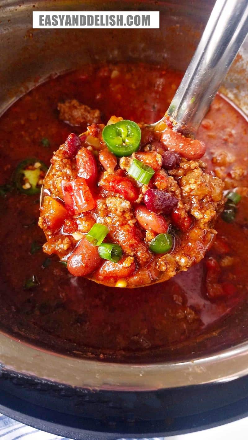 uma concha com o guisado de feijão e carne moída