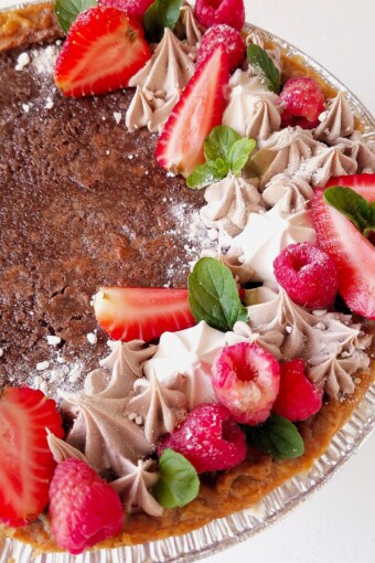 close up of chocolate chess pie