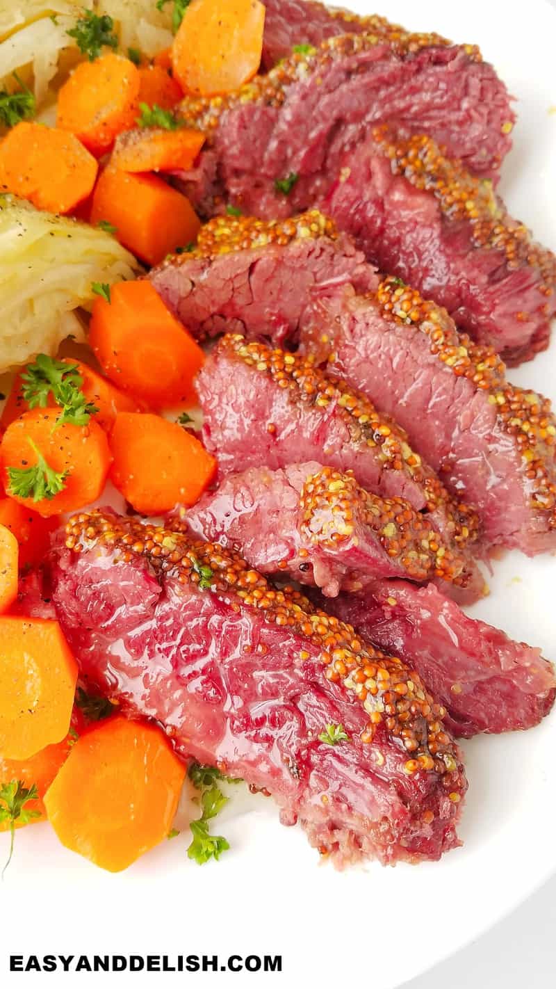 close up of sliced corned beef and cabbage as one of our Sunday dinner meals