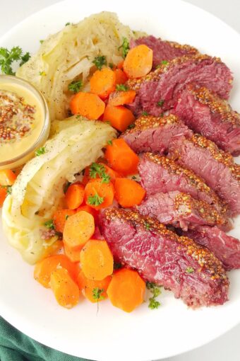 a platter of corned beef and cabbage