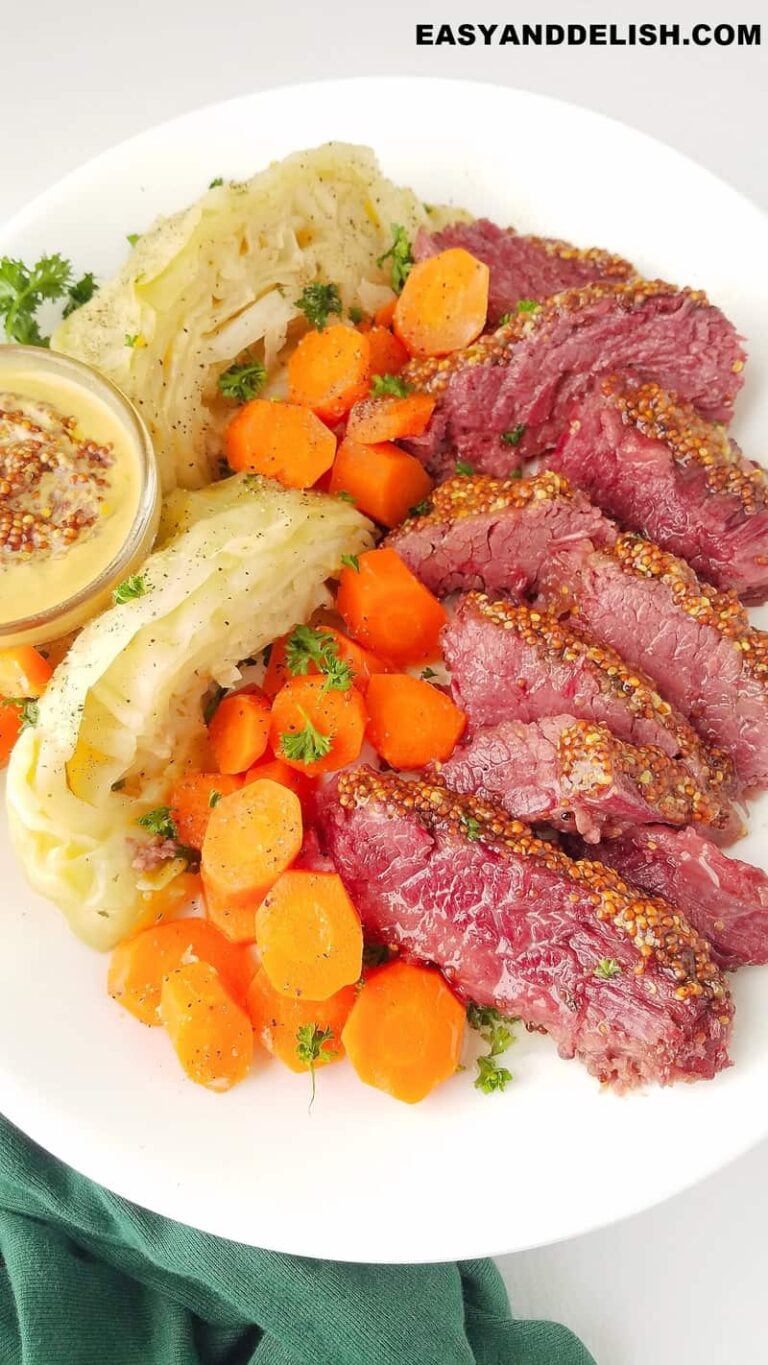 a platter of corned beef and cabbage