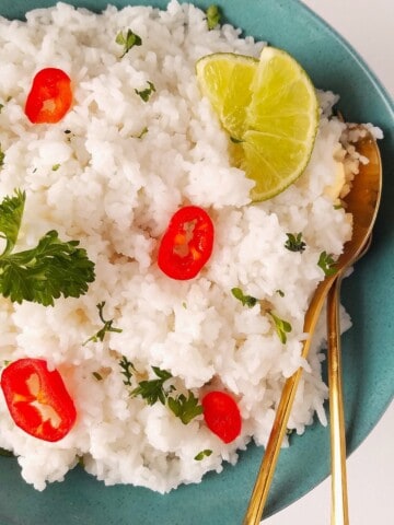 arroz jasmim cozido e servido em uma tigela