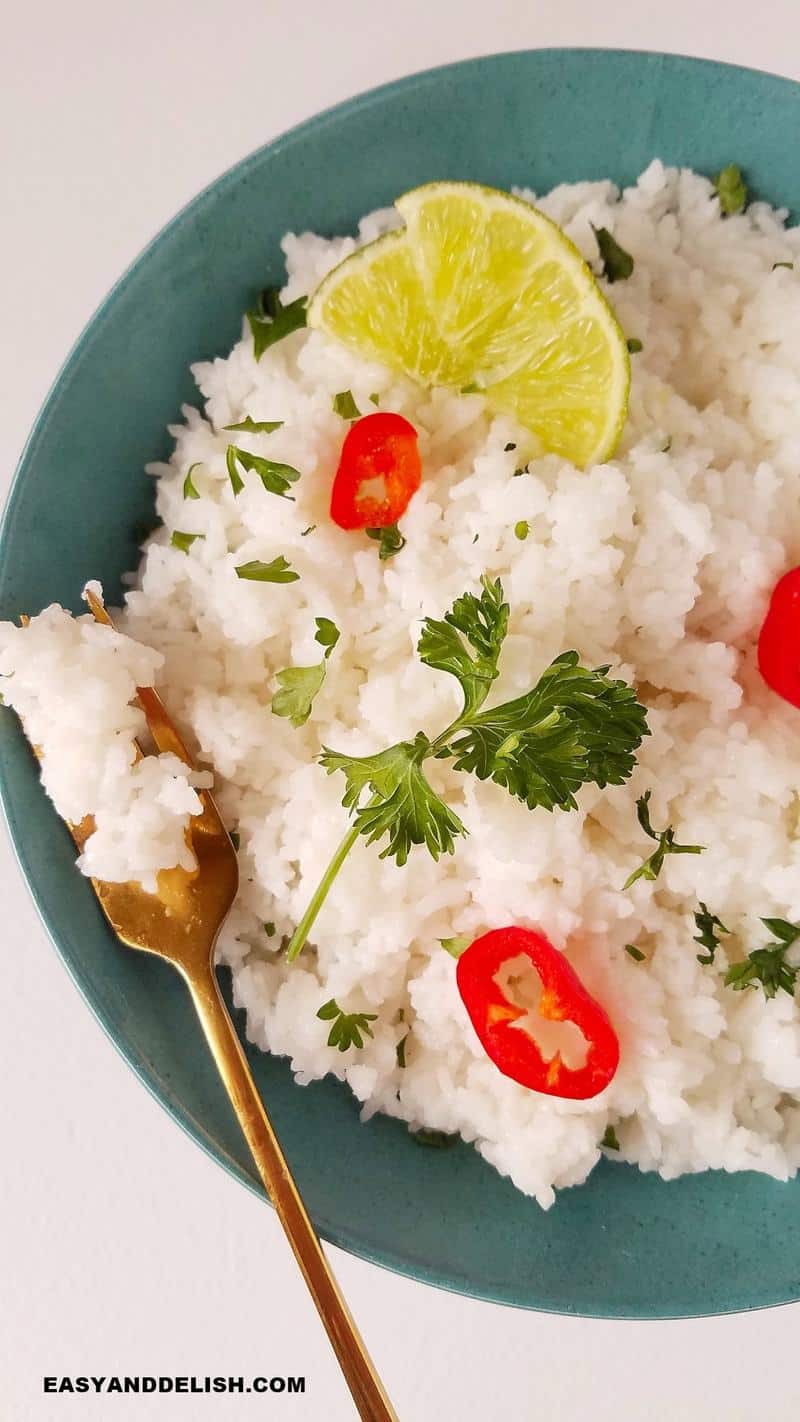 cooked grains in a bowl with fork on the side