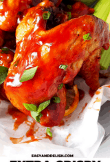 close up of an bbq chicken wing