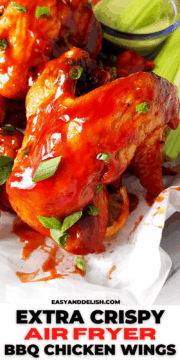 close up of an bbq chicken wing