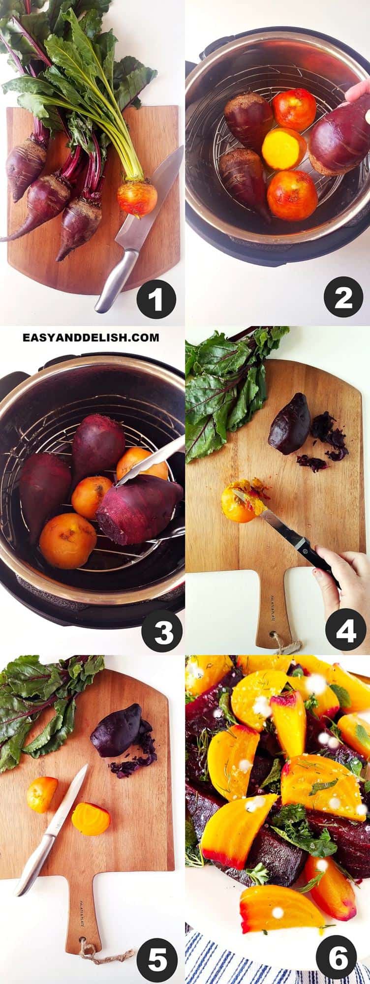 image showing how to make beet goat cheese salad in 6 steps